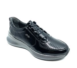 Hakiki Deri Erkek Sneaker Spor Ayakkabı, Renk: Rugan Siyah, Beden: 41